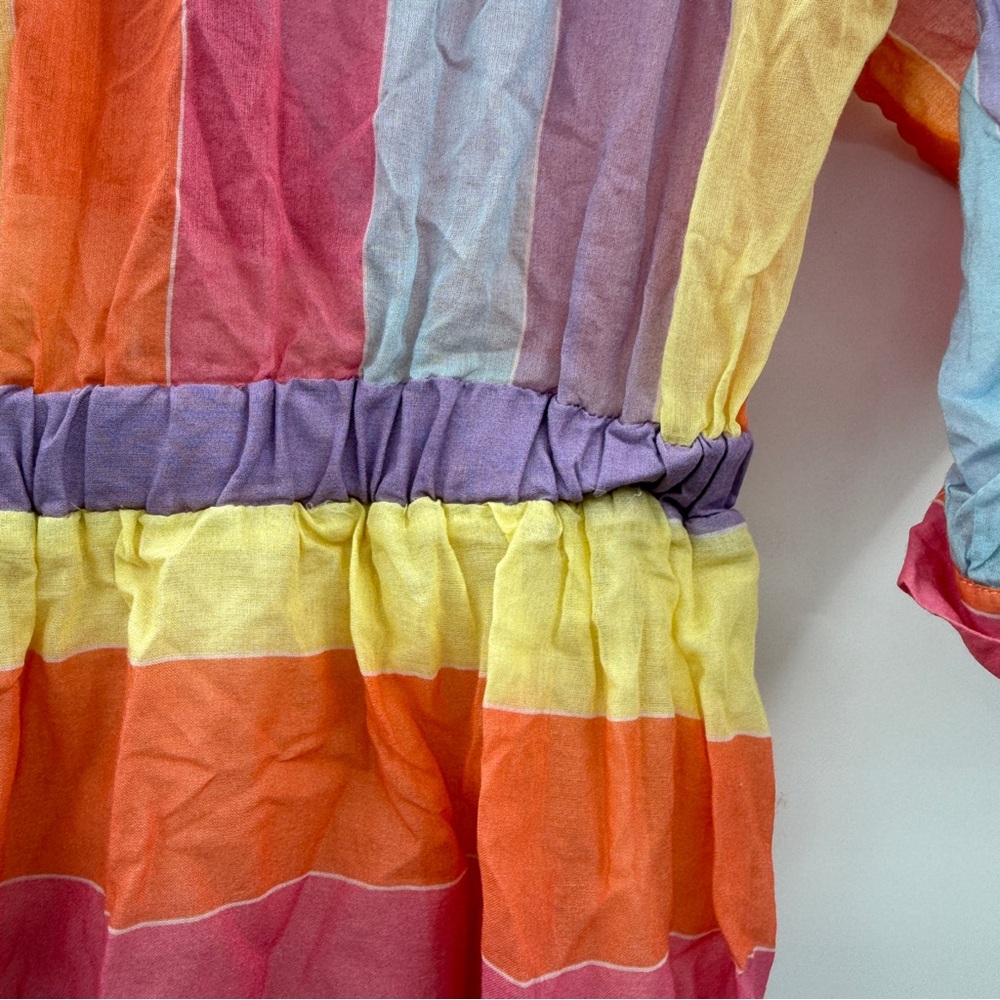 RTR Tara Jarmon Rainbow Colorful Stripey‎ 3/4 Sleeve Midi Dress Sz 38 / US 6 - Picture 9 of 13